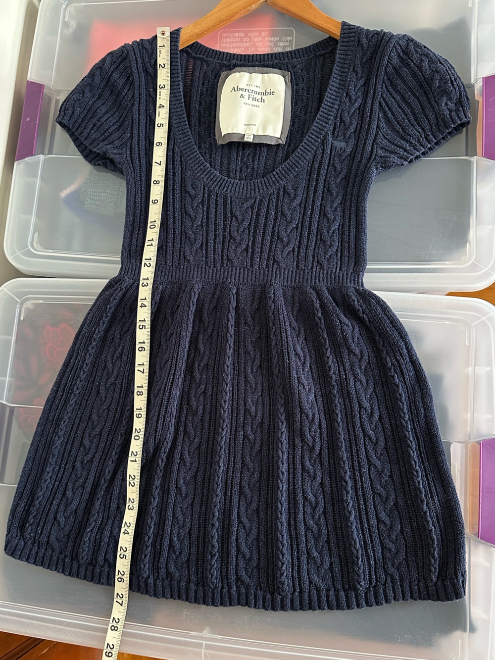 Abercrombie & Fitch Navy Blue Cable Knit Babydoll Sweater Top Medium Bella Swan - Picture 7 of 9